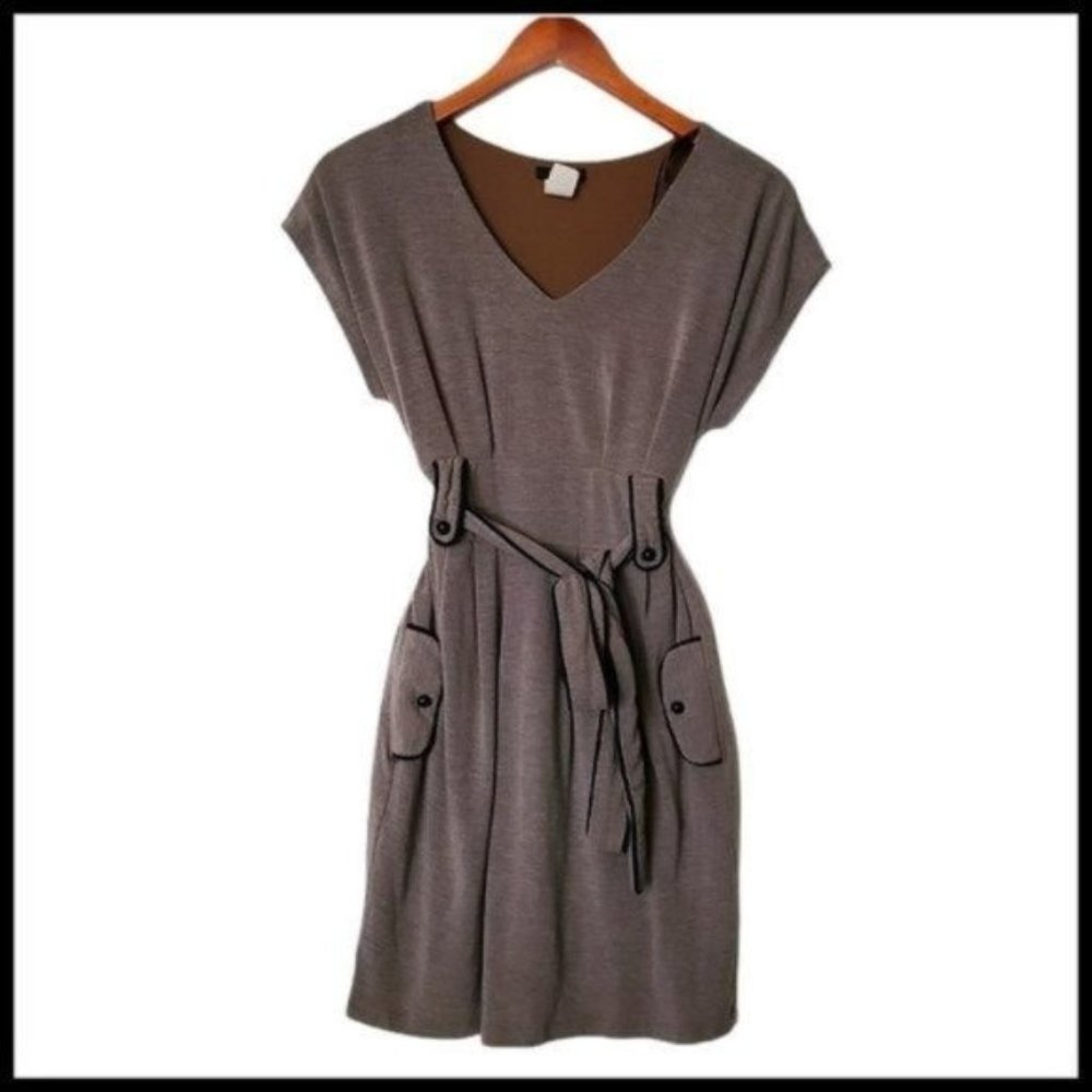 Rhapsody Tan Knit Dress Belt V-Neck M Lined